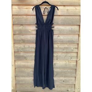 Indulge black wide leg side cut out jumpsuit